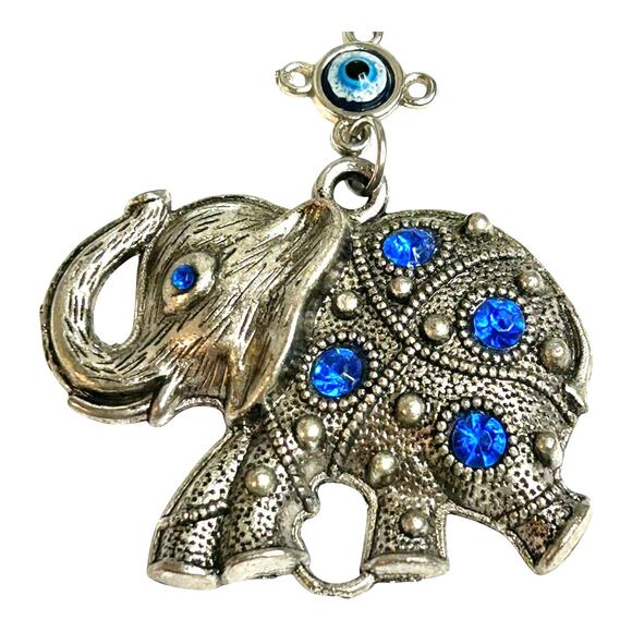 Elephant Silver Tone Royal Blue Trunk Up Evil Eye Decorative Fob - Picture 5 of 5